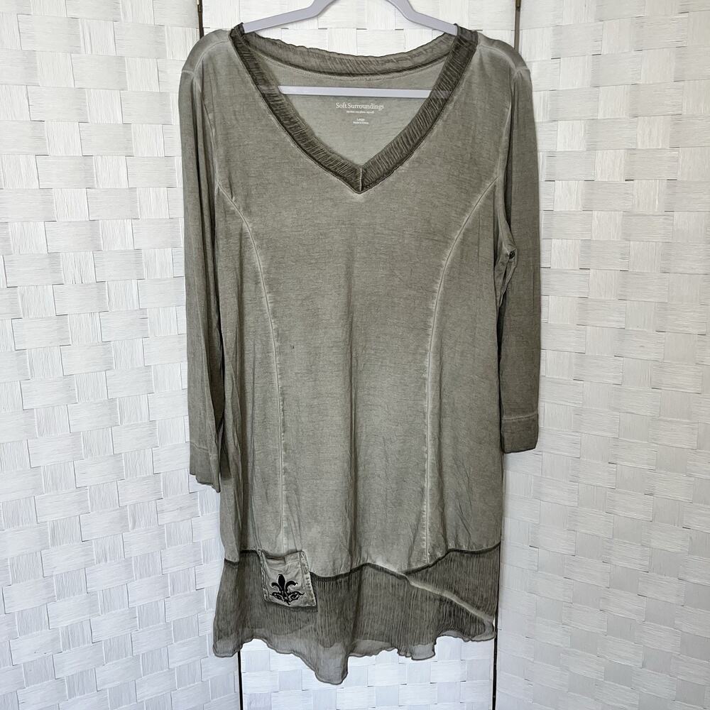 Soft Surroundings Womens Fleur De Lis Tunic Top Large Asymmetric Mature
